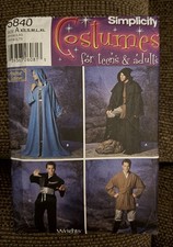 Simplicity 5840 Costumes Teens / Adults Robe Tunic Dickey NEW FREE SHIPPING