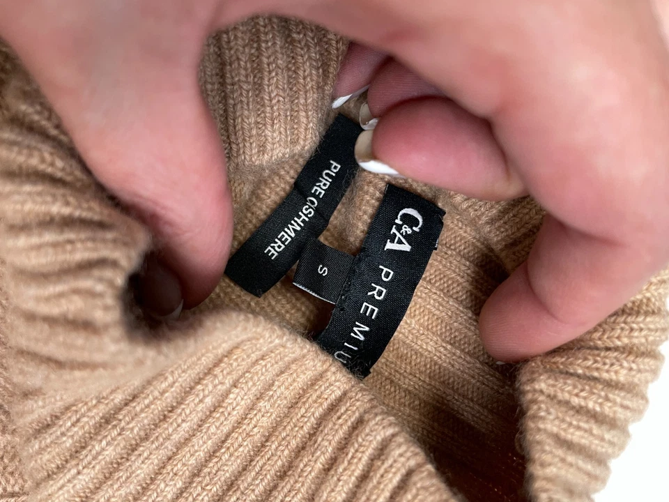 C&A Gr. S / M 100% KASCHMIR Damen dicker Pullover Beige Stehragen - Bild 2 von 4