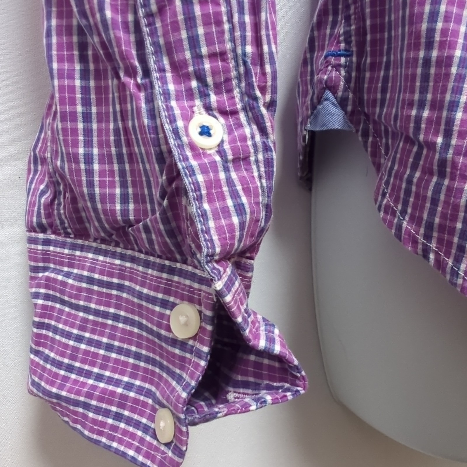 American Eagle Outfitters Purple/Blue/White Check Cotton Slim Fit Shirt S image 3
