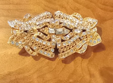 Unusual Art Deco Pave Rhinestone 2 Piece Belt Buckle
