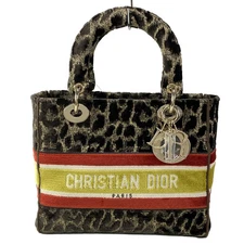 Auth DIOR/ChristianDior Lady Dior Light Medium Bag - Dark Brown Beige Multi