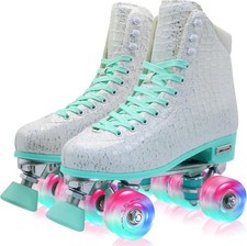 Light up Roller Skates High-top Double Row Classic Rollerskates White Womans 7