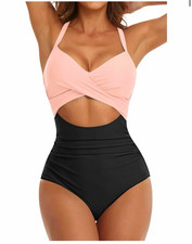 Eomenie Women's Tummy Control One Piece Swimsuit Cutout Bathing Suit 1 Piece M 