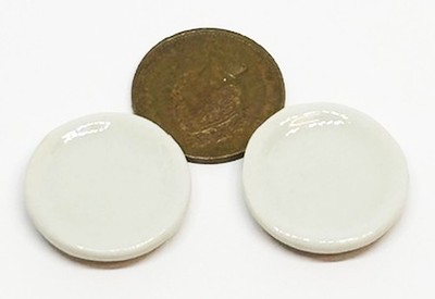 Puppenstube 2 weiße Keramik Teller 2 cm Maßstab 1:12 Küchenzubehör W8 Tumdee