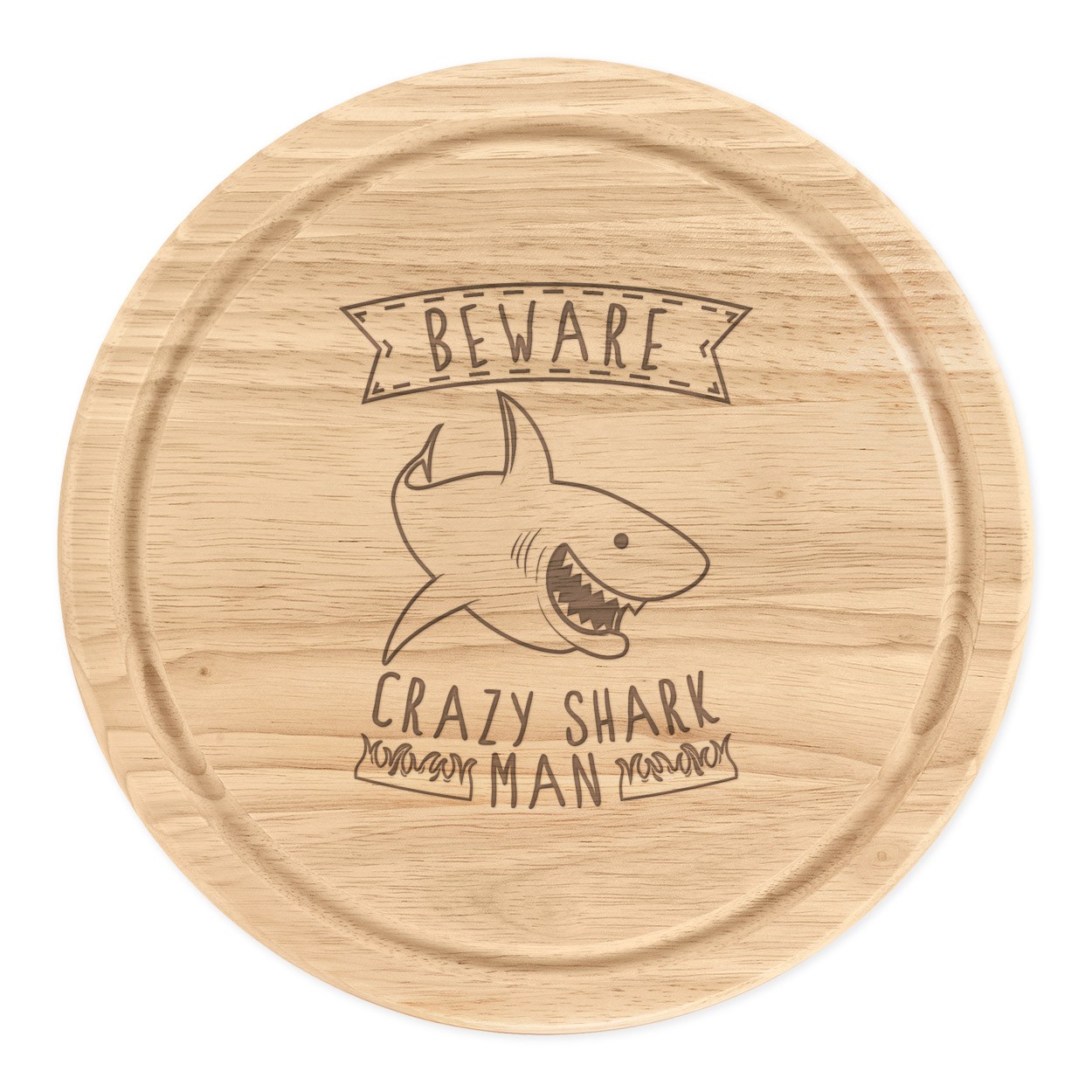 Beware Crazy Shark Man Round Chopping Cheese Board Funny Animal