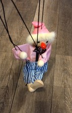Vintage Wooden Clown Marionette Puppet 8" Unused in box