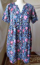LOFT FLORAL SWING DRESS V-NECK SHORT SLV MULTICOLOR BUTTON DOWN COTTON BLEND M