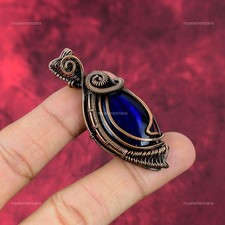 Friendship Day Deal Natural Blue Fire Labradorite Wire Wrapped Pendant Copper
