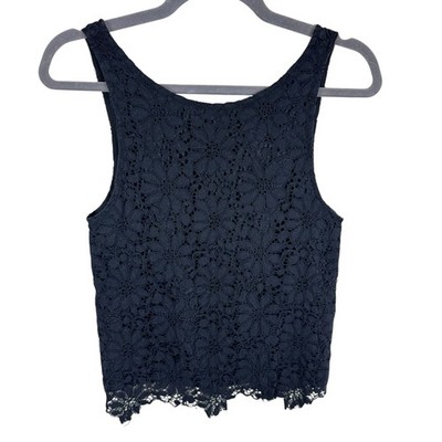 BB Dakota Black Lace Cotton Blend Round Neck V-Neck Back Lined Tank Blouse Sz XS