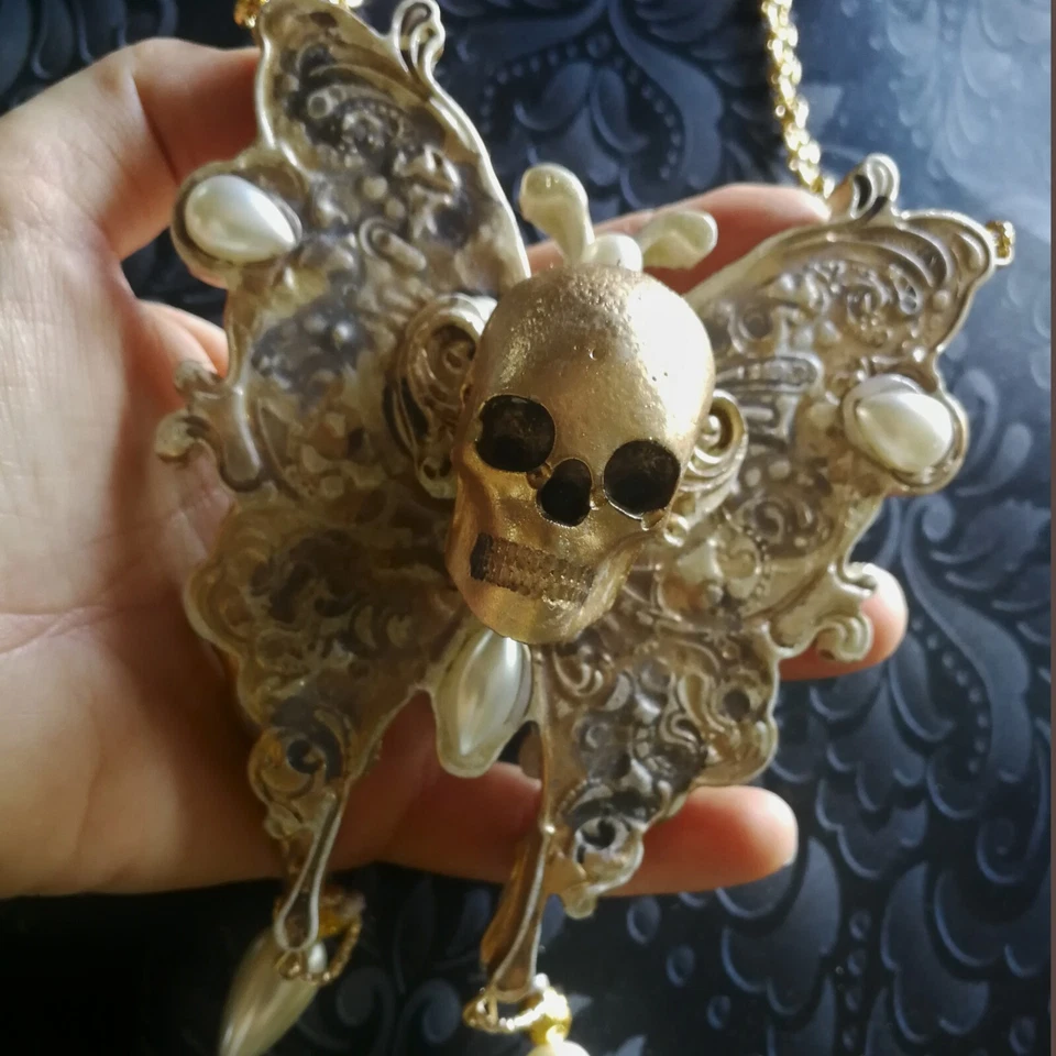 арт деко модерн ювелирных изделий ожерелье подвеска роскошь ретро бабочка моли череп удачи - Изображение 3 из 4