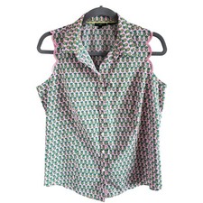 Talbots Woman Size 10 P Pineapple Novelty Print NWOT Sleeveless Button up Blouse