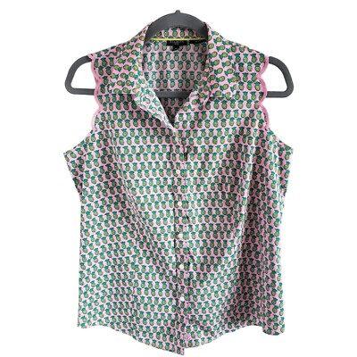 Talbots Woman Size 10 P Pineapple Novelty Print NWOT Sleeveless Button up Blouse
