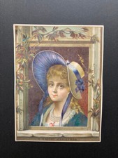 Victorian Girl in purple bonnet litho card
