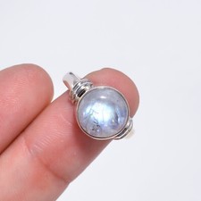 Rainbow Moonstone Gemstone Statement Vintage Ring Size 925 Sterling Silver
