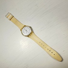 VTG 1992 Swatch Watch Wristwatch Cream Pastel Yellow Nude Clear *For Parts/Repai
