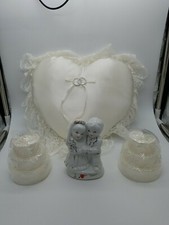 Vintage Wedding Cake Topper Porcelain Gold Trim Bride Groom I You Plus More
