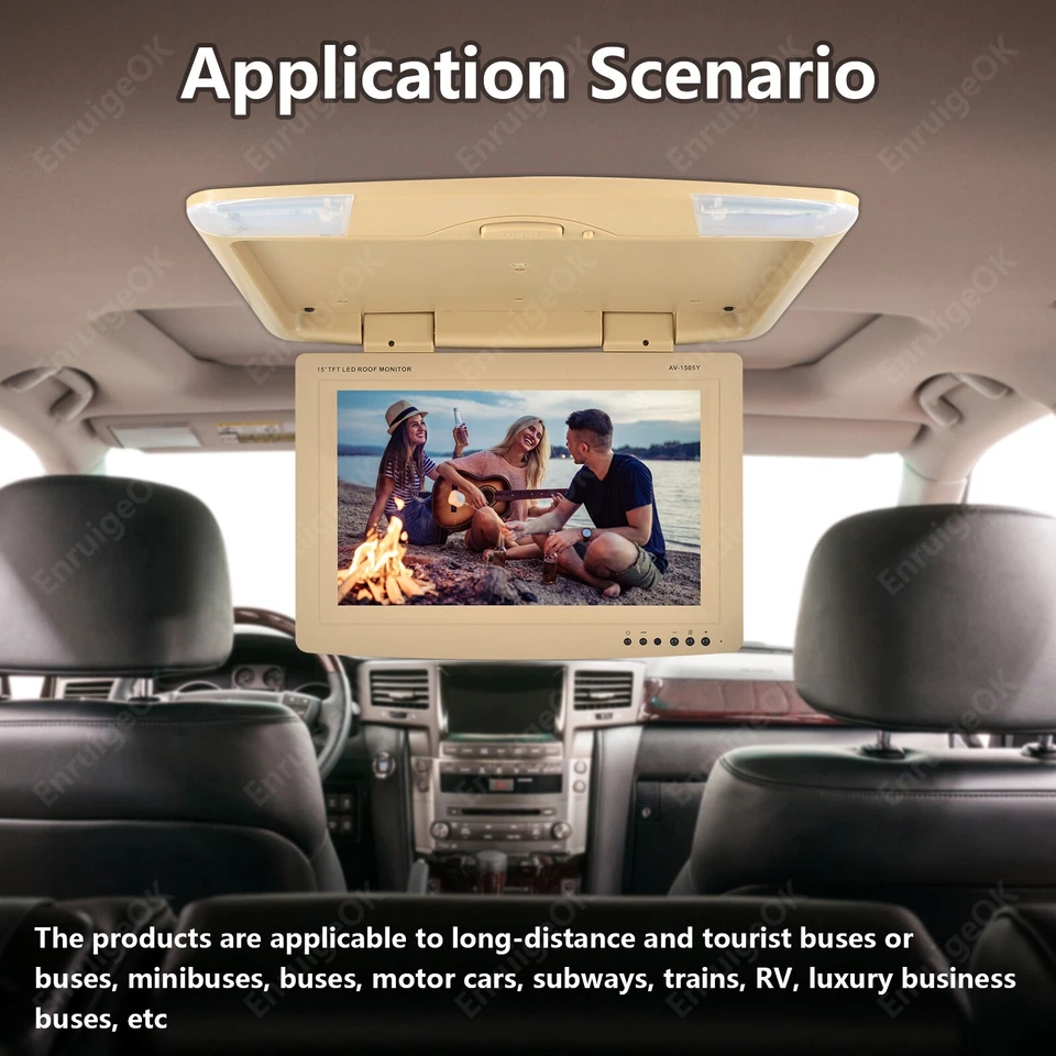 15" Car Screen Monitor LCD TFT Overhead Flip Down Car Ceiling PAL/NTSC 12/24V - Image 3 of 4