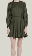 $435 Rhode Women's Green Saskia Puff-Sleeve Crochet-Trim Mini Dress Size Small