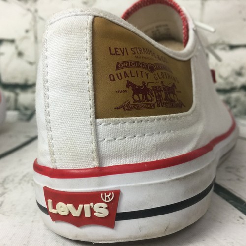 Levi's White Levi Strauss Mens 12 Canvas Boat Deck Low Top Sneaker Red Blue Trim - Picture 4 of 12