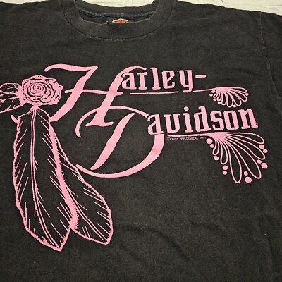 Vintage 90s Harley Davidson Archies Columbus Georgia Pink Script T