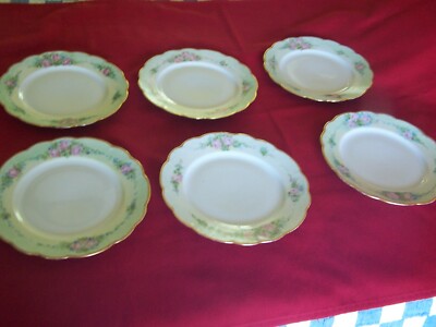 6 Exc. Antique Hand Painted Roses M Z Austria Porcelain Gold Rim 8 1/2'' plates