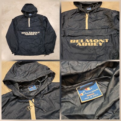 VTG 90s Belmont Abbey College Champion Mens M Medium Hooded Anorak Rain Jacket