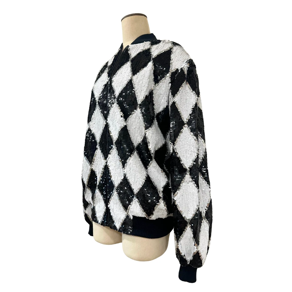 Vintage 1980s Laurence Kazar Harlequin Sequin Bomber Trophy Jacket - Image 4 of 4