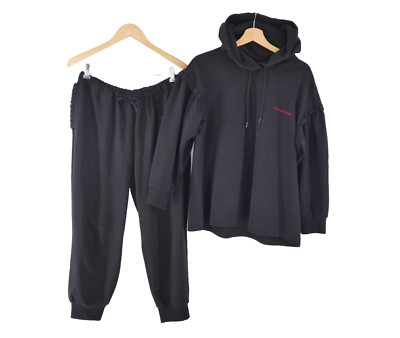 Simone Rocha x H&M Tracksuit Black Joggers Hoodie Heavy Blend Frill Trim size M