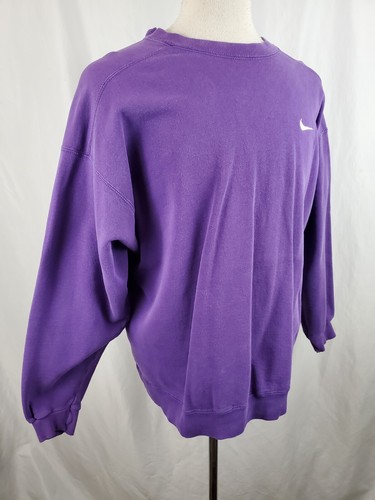 Felpa girocollo Nike vintage XL cotone viola ricamato Swoosh, Beloit WI - Foto 3 di 8