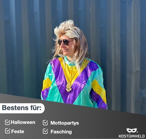 Vokuhila Assi Perücke - Accessoire zum Retro Kostüm 80er 90er Fasching - Bild 4 von 6