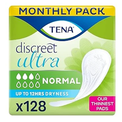 TENA Discreet Ultra 128 pads in a monthly pack 8 x 16 pieces