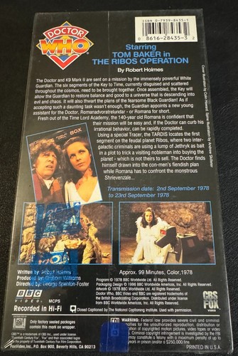 Doctor Who - The Ribos Operation (VHS, 1996) - Aired 1978 - Tom Baker - Sealed - Picture 2 of 5