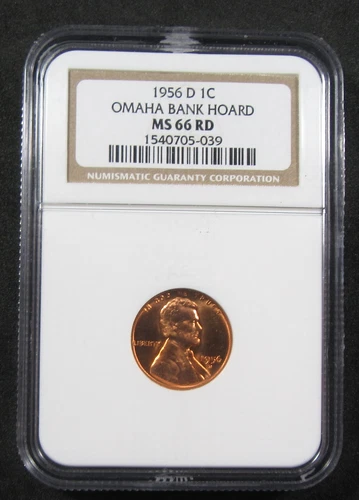 1956-D 1c NGC MS66 RD.  From the Omaha Bank Hoard. (824225)