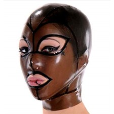 Transparent Black Latex Hood Back Zipper Beautiful Girl Rubber Mask Club Wear