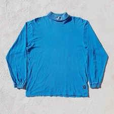 Vintage Ocean & Earth Turtleneck Shirt 90s Mens L Blue Mock Long Sleeve Surf Aus