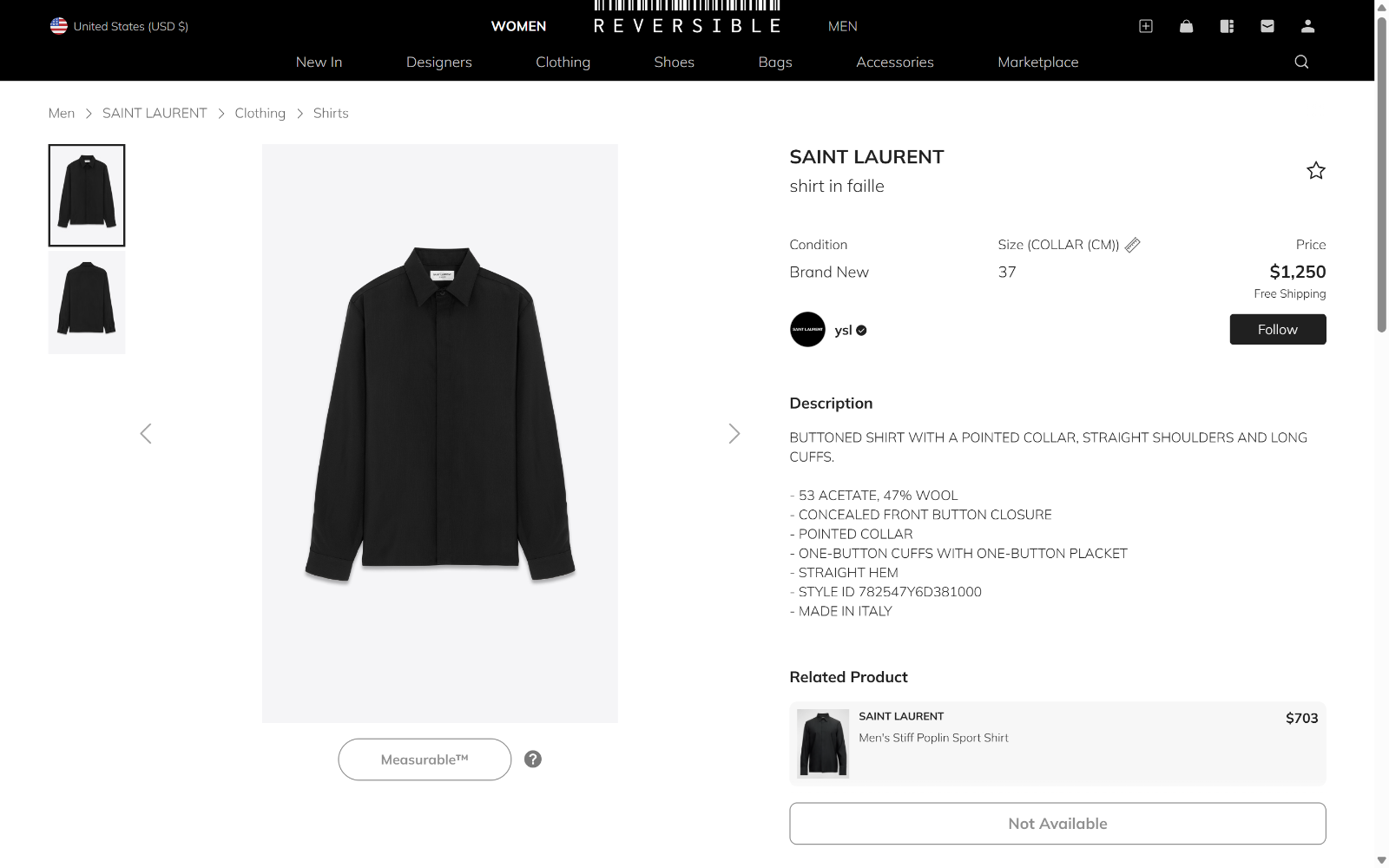 Camicia SAINT LAURENT in misto lana con faglia $1.250 Nera 40