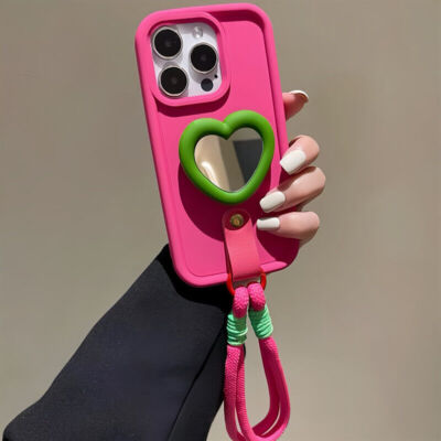 Rosa rotes Herz Armband passend für iPhone 15 Promax/14 Handyhülle 13 Lanyard 11