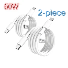 60W 2 Pack 1m+2m USB-C to USB-C Cable Fast Charge Type C Charging Cord Rapid