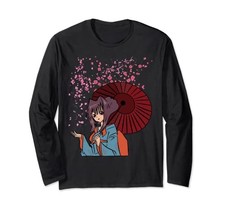 Vintage Japanese Cute Geisha Girl Kimono Japanese Art Long Sleeve T-Shirtfrom JP