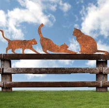 3 Katzen Silhouetten Eisen Edelrost Gartendeko Dekoration (Einfache Montage)