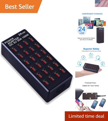 24-Port 100 watt 20 A USB Charging Station, Home Desktop Fast Charger, Multip...