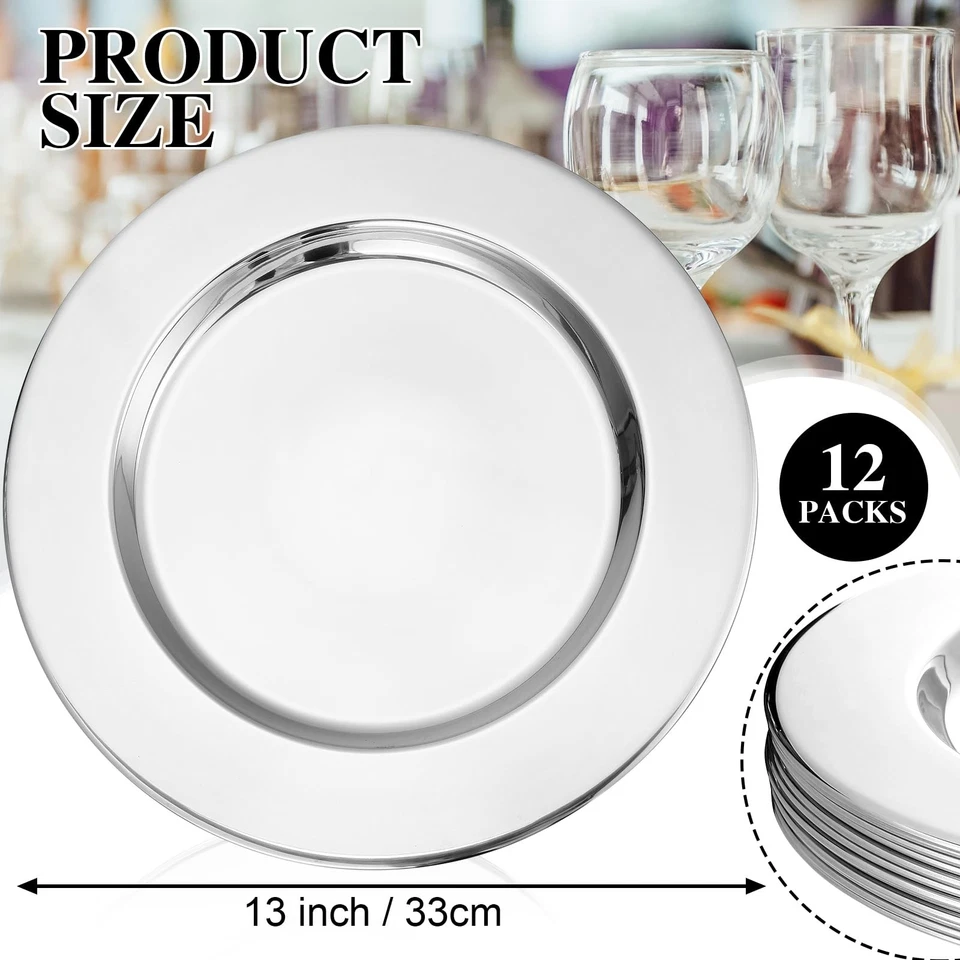 Vesici 12 piezas placas de cargador de acero inoxidable plateadas 13 pulgadas redondo cargador de metal... Foto 3 de 4