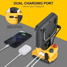 220W LED Flood Work Light Cordless DeWalt 18V Portable Camping USB Lamp