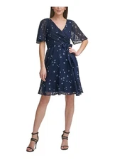 DKNY Womens  Above The Knee Wear To Work Faux Wrap Dress