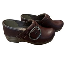 Dansko Brown Leather Pearson Buckle Clogs Shoes Women's Size 39 US 8.5