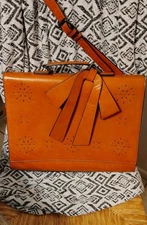 Cluci Women’s Brown Leather Messenger Bag Bow Accent with Padded Compartment