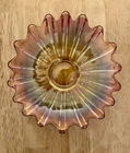 Vintage Federal Glass Celestial Marigold iridescent 9”  glass starburst bowl.