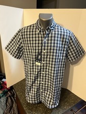 IZOD Men s SS Button Down Breeze Shirt Blue Green Plaid Large Cotton Poly NWT