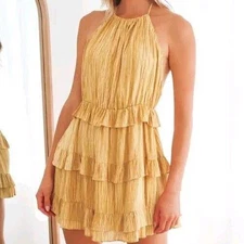 Lulu's Dress Downright Darling Dress XL Mustard Yellow Ruffled Striped Mini 
