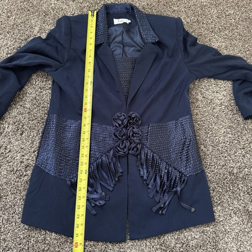 Lisa Rene Skirt Suit Women's 12 Navy Blue Roses Formal Suit Mother of the Bride - Picture 14 of 17
